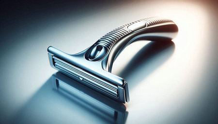 Shaving razor on a reflective surface. 3d render illustration.