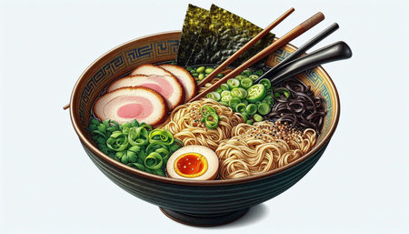 Japanese miso ramen noodle bowl with chopsticks and chopsticks