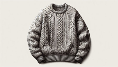 Knitted woolen sweater with a pattern on a white background.