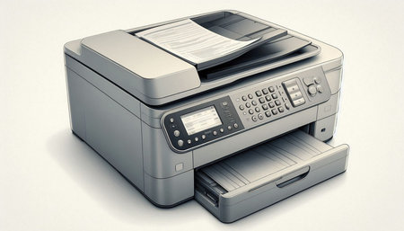 Printer with documents on white background. 3D rendering. Computer digital drawing.