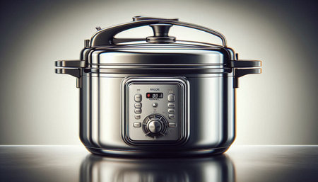 Modern electric multi cooker on a dark background. 3d rendering.