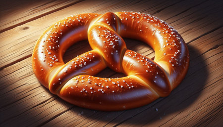Bavarian pretzel on a wooden background. 3d render