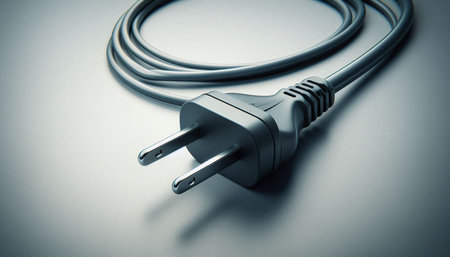 Electrical power cord on white background. Selective focus. Toned.