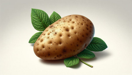 Potato with green leaves on a white background. 3d illustrationの写真素材