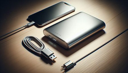 External hard drive and smartphone on the table. 3d rendering.