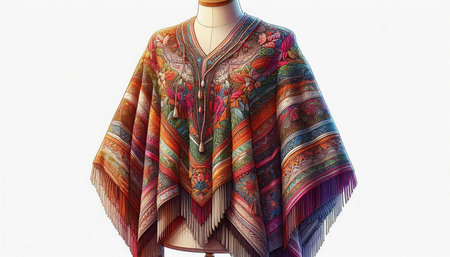 Colorful wooden shawl on mannequin isolated on white background