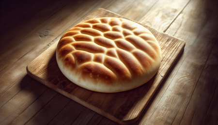 Freshly baked bread on a wooden cutting board. Toned.