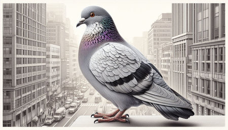 Pigeon on the background of the city. 3d renderingの写真素材