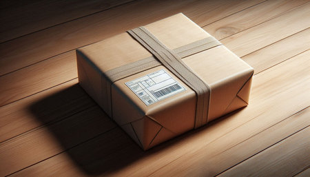 cardboard box on the wooden floor with copy space for your text