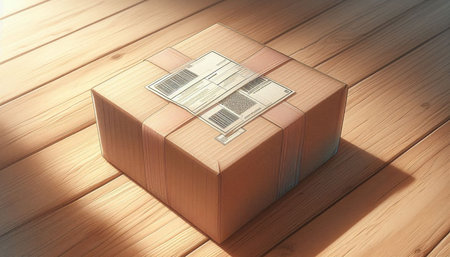 Laptop on a wooden box, 3d render. Computer generated image.の写真素材