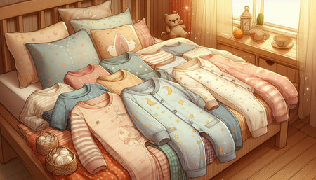 Illustration of a children's bedroom with a set of bedding