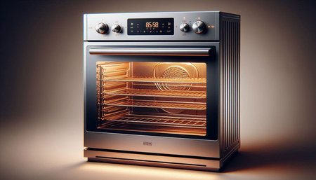 Oven on a dark background. 3d rendering. Computer digital drawing.