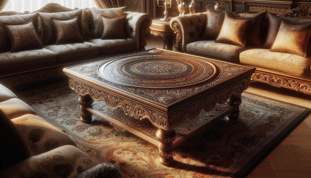 Luxury interior of a living room with a sofa and a table