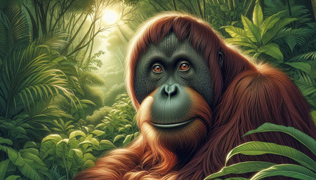 Orangutan in the jungle - 3D render. Illustration.の写真素材