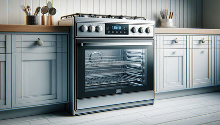 3d rendering of a modern electric oven in a kitchen interior.