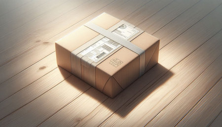 Cardboard box on the wooden floor. 3d render illustration.