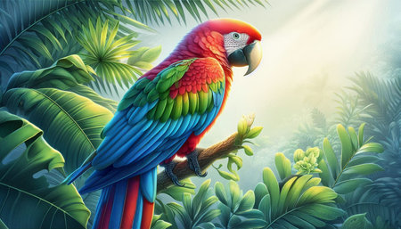 Parrot in the jungle. 3d illustration. Nature background.