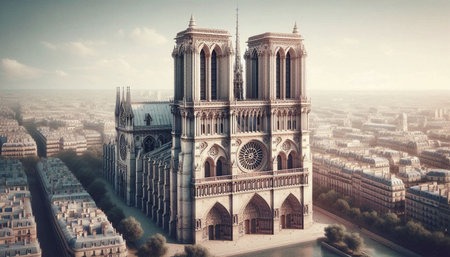 Notre Dame Cathedral in Paris, France. Panoramic viewの写真素材