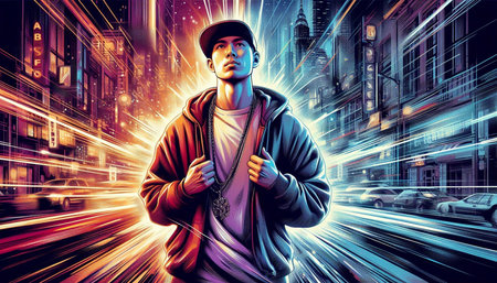 Fashionable young man in the city at night. 3D rendering