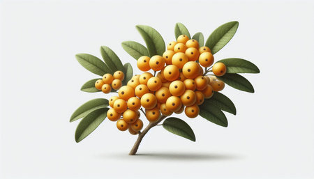 Rowan berries with leaves on a white background. Vector illustration.