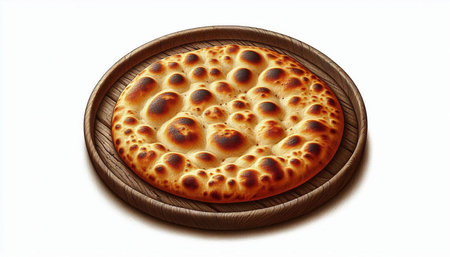 Pizza on a wooden plate isolated on a white background, top view