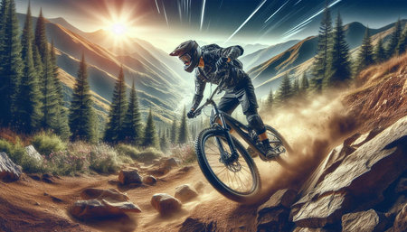 Cyclist riding a mountain bike in the high mountains. 3d rendering