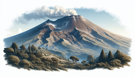 Mount Bromo, Java, Indonesia. Digital painting, illustration.