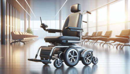 Wheelchair in a modern office. 3d rendering, 3d illustration.の写真素材