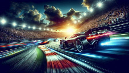 Sport car on the road at night. Concept of speed, race and competition.