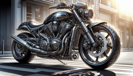 Motorcycle in the city. Motorcycle in the city. 3D rendering.