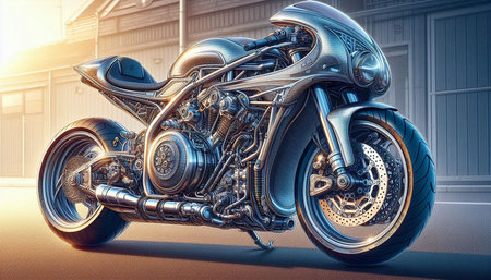 3d rendering of a custom motorcycle in the studio with light effects