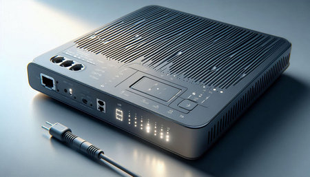 Wireless router on the table, close-up. 3d render