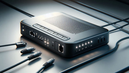 Wireless router with connectors on a white background. 3d rendering