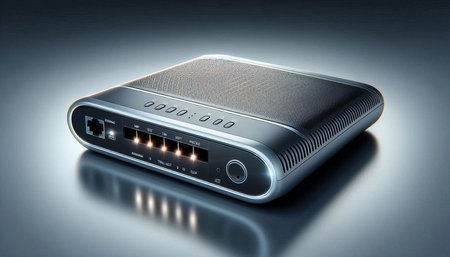 Internet router on a black background. 3d render. Computer generated image.