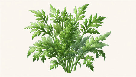 Illustration of fresh green parsley leaves isolated on white background.