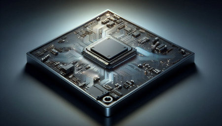Circuit board on a black background. 3d rendering. Computer digital drawing.
