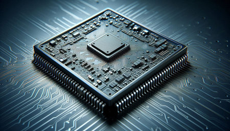 Circuit board close-up. Technology background. 3d rendering