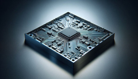 Circuit board on a dark background. Technology concept. 3d rendering