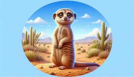 Cute meerkat in the desert. 3D illustration.の写真素材