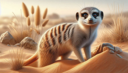 Meerkat in the desert. 3D illustration. 3D rendering.の写真素材