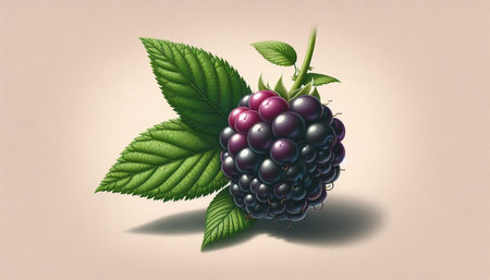 Blackberry with leaves on a light background. 3d illustration.