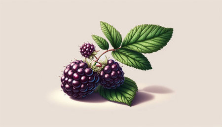 Blackberry with leaves on a light background. 3d illustration.
