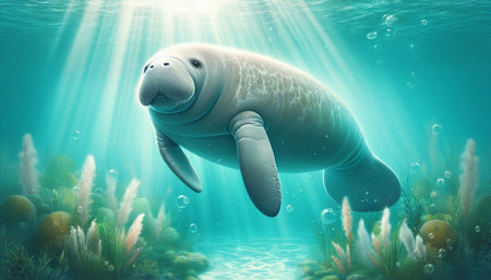 Cute seal in the sea underwater. 3d render illustration.