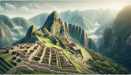 Machu Picchu Inca ruins in Peru. 3d rendering