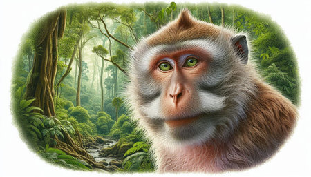 Monkey in the jungle - 3d render illustration of a monkey