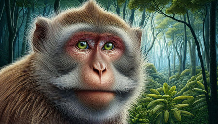 Monkey in the forest. 3D rendering. High quality photo