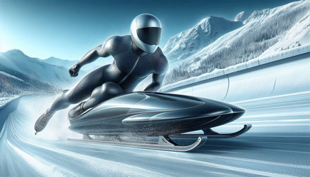 Cyclist riding a snowmobile on the road. 3D rendering