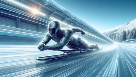 Skiing man in motion on high speed. 3D rendering