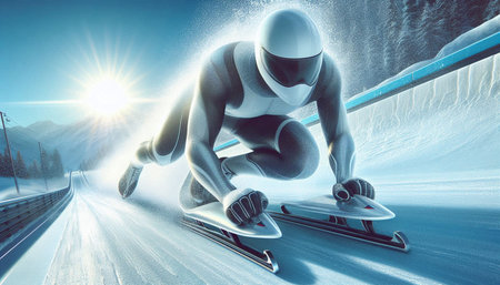 Speed Skater running fast on winter road. 3D illustration.