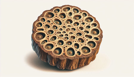 Wooden lotus isolated on white background. 3D illustration.